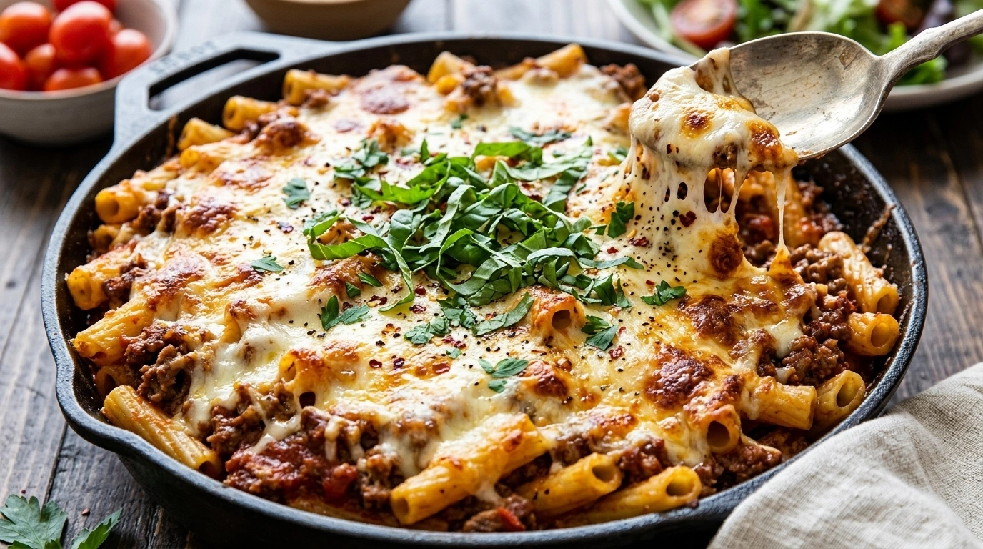 Kycklingfärsgratäng med pasta